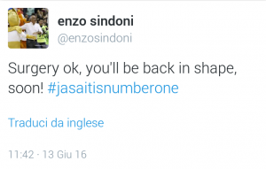 Il tweet di Enzo Sindoni per Simas Jasaitis